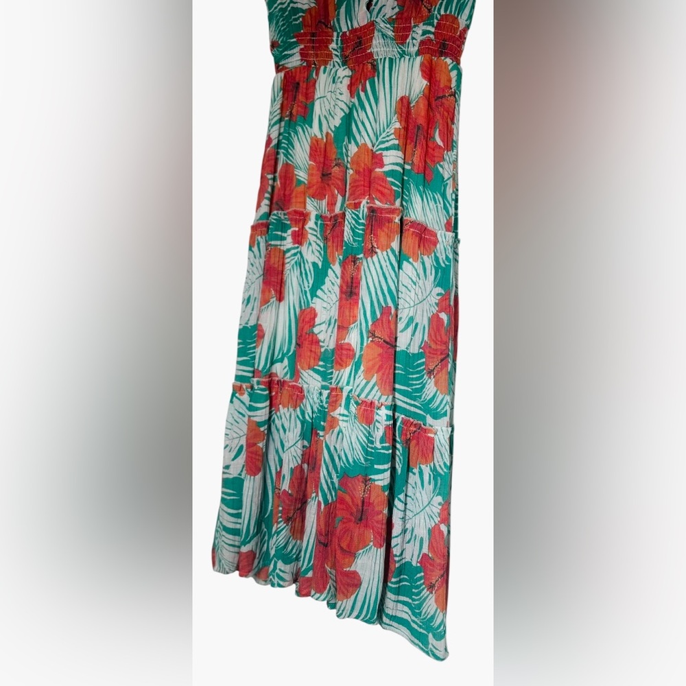 Alex & Parker Hibiscus Sleeveless Tiered Midi Dress Small Hawaiian Boho Vacay - Picture 4 of 14